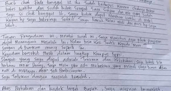 Isi Surat Mahasiswi Unima Dilecehkan Dosen Sebelum Akhiri Hidup