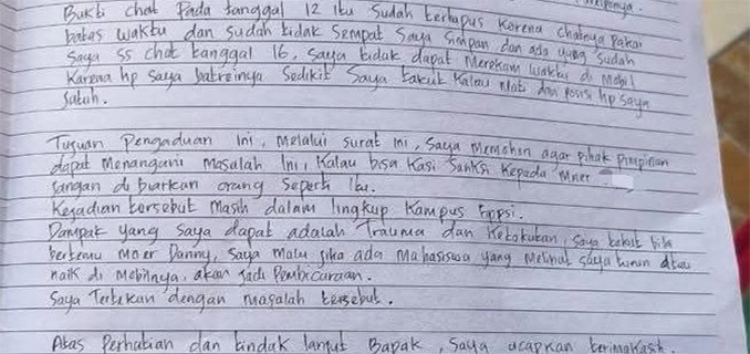 Isi Surat Mahasiswi Unima Dilecehkan Dosen Sebelum Akhiri Hidup